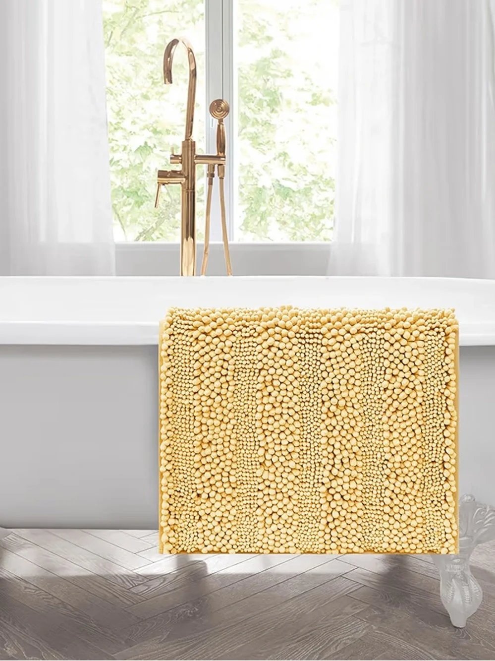 Laura Ashley Astor Chenille Bath Mat 17x24 Yellow Non-Slip Machine Washable NWT